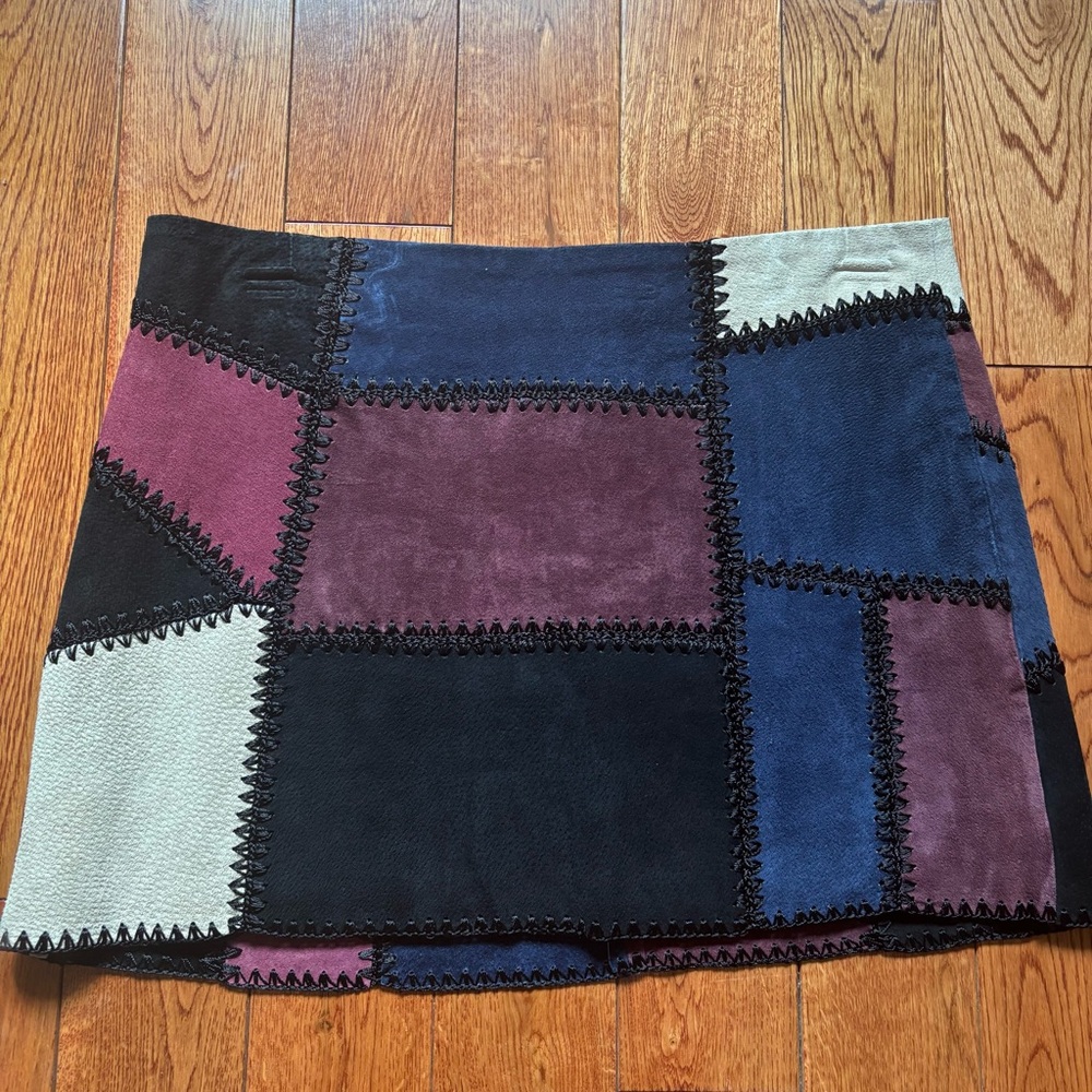 Zara Blue Red Patchwork Mini Skirt